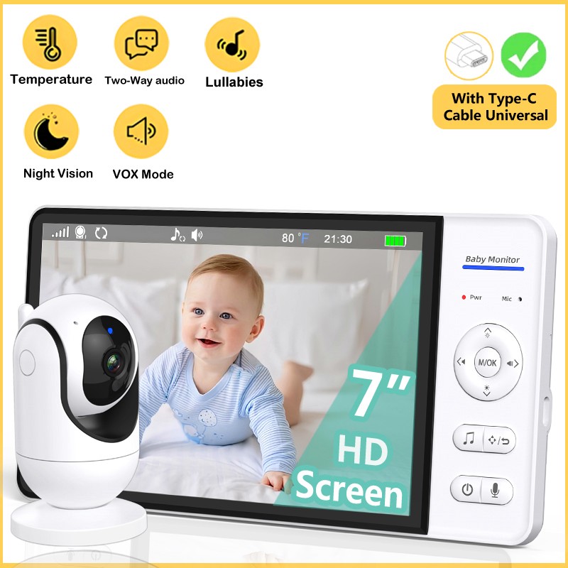 No WiFi 7 Inch Baby Monitor 2- - Smart Home Battery Camera recension och pris