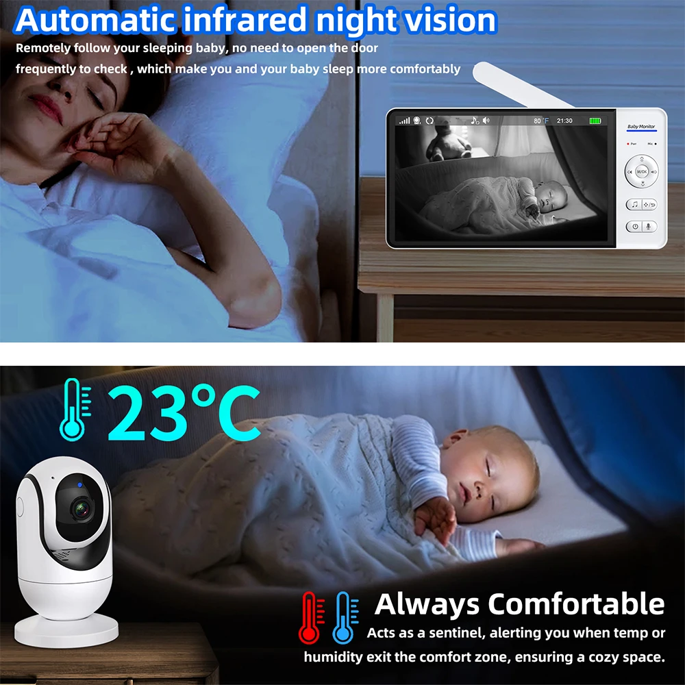 No WiFi 7 Inch Baby Monitor 2- - Smart Home Battery Camera recension och pris